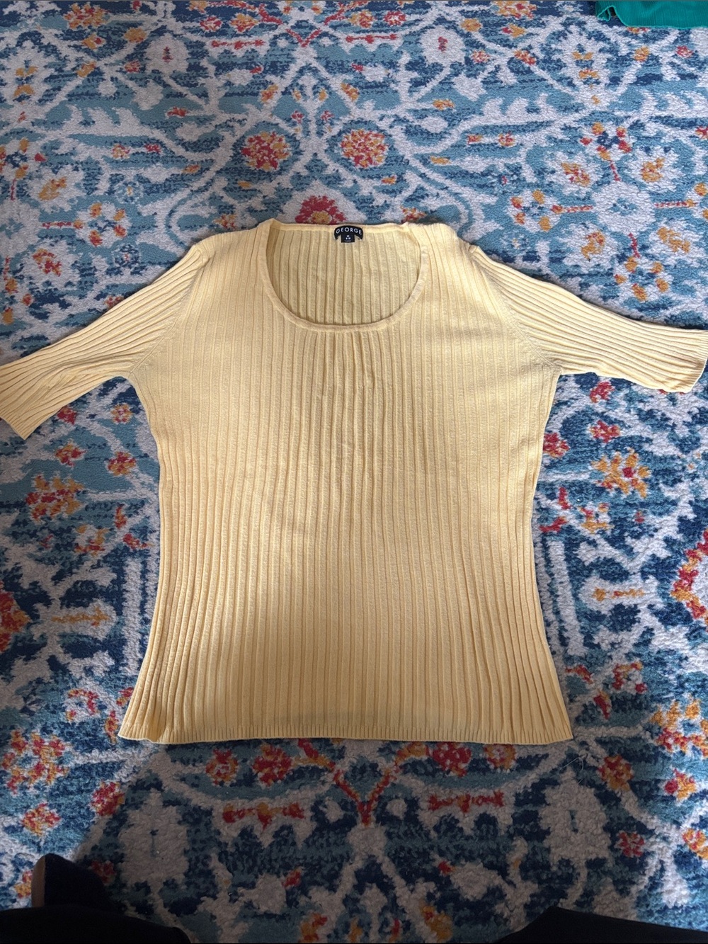 Yellow Ribbed Short-Sleeve Knit Top